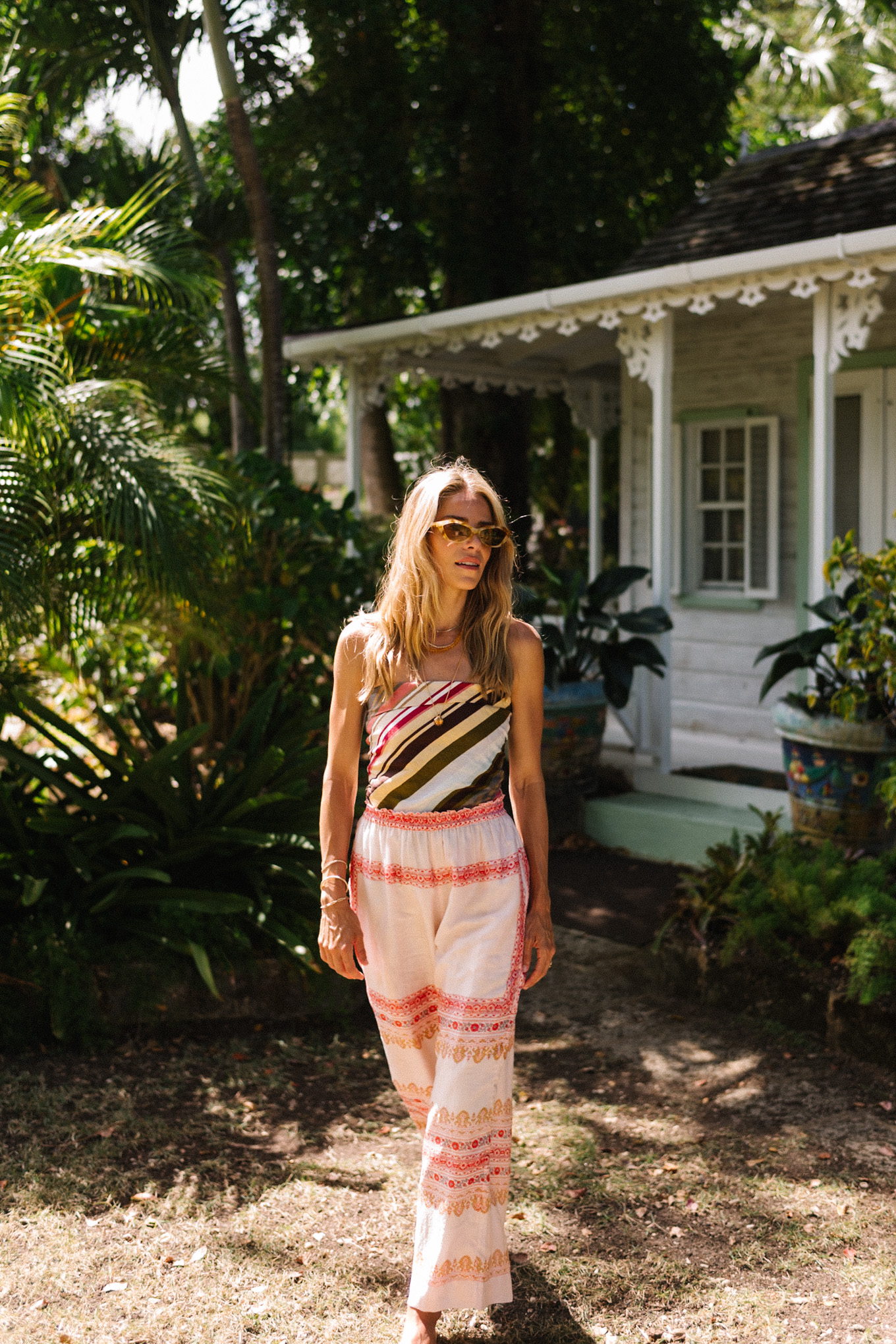 striped strapless scarf top pink patterned beach pants