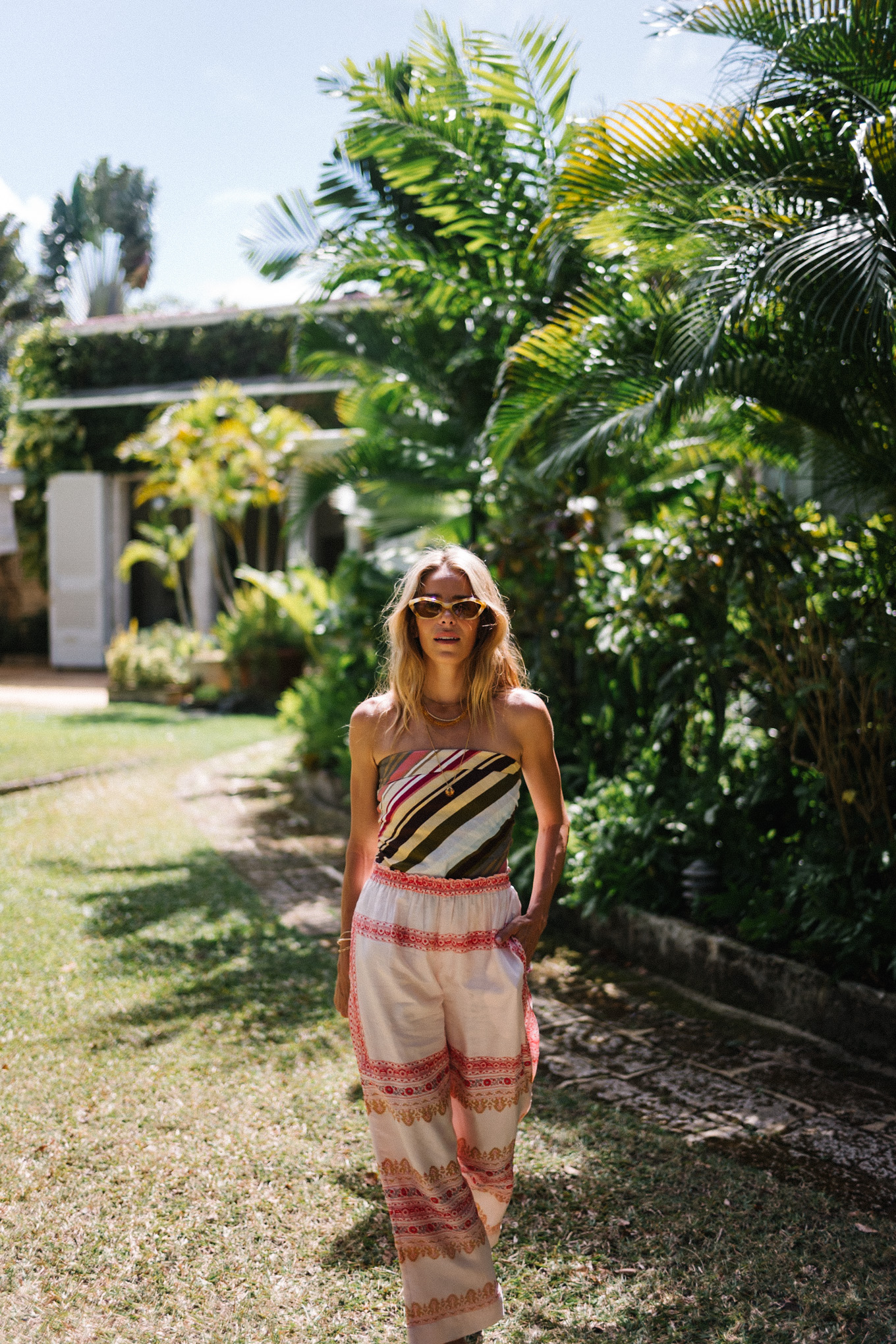 striped strapless scarf top pink patterned beach pants