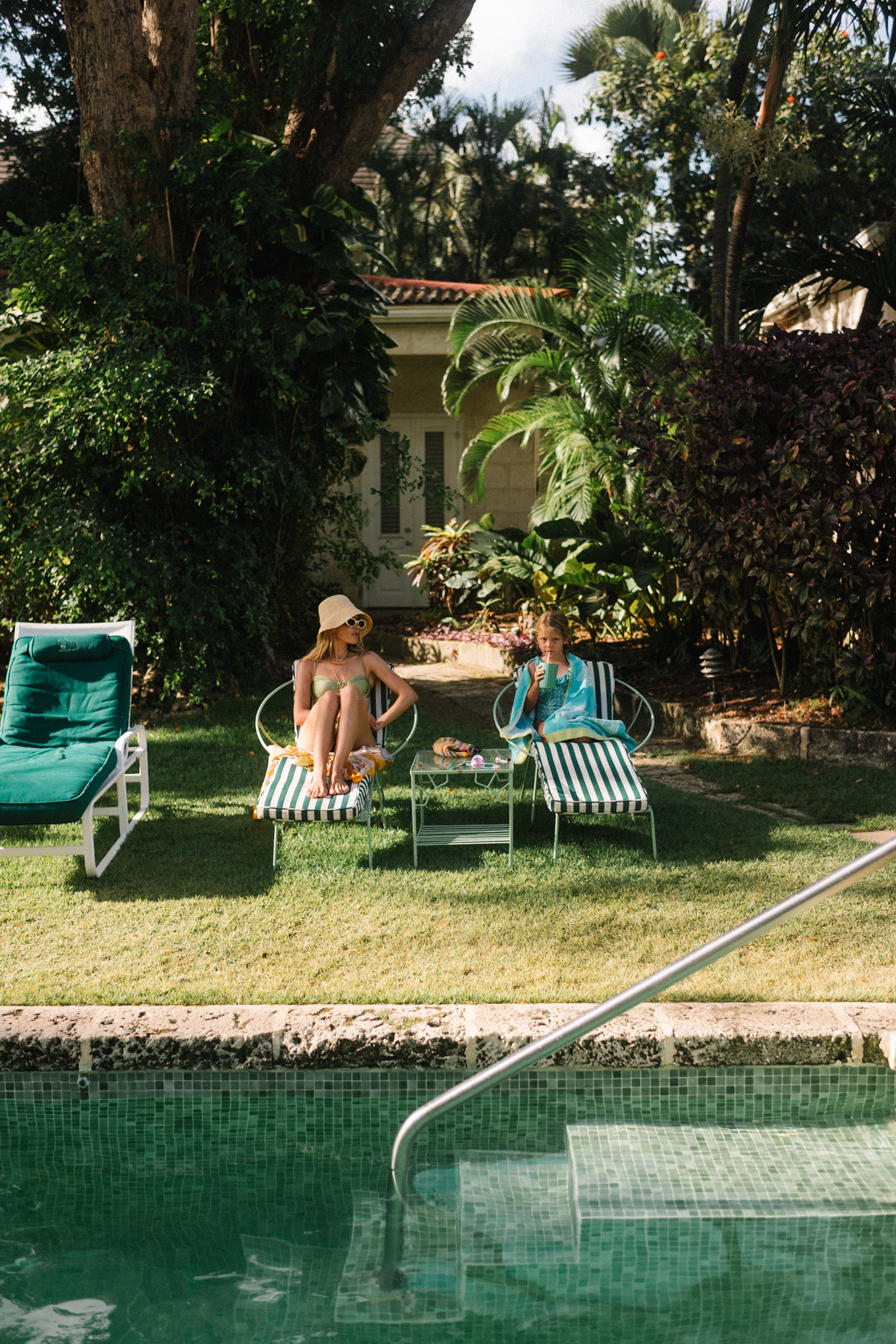 green bikini straw bucket hat