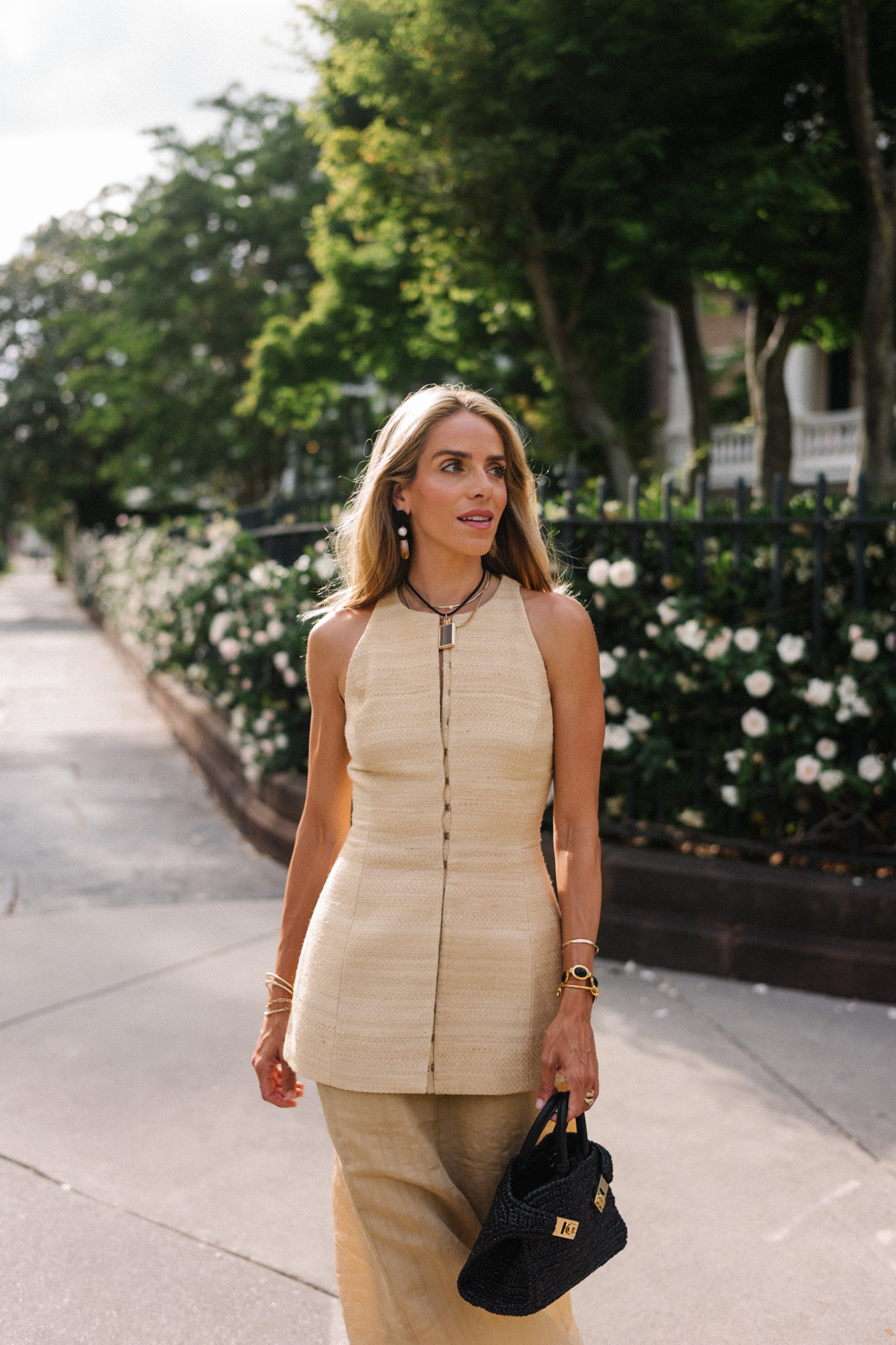 rattan vest top and skirt black woven bag