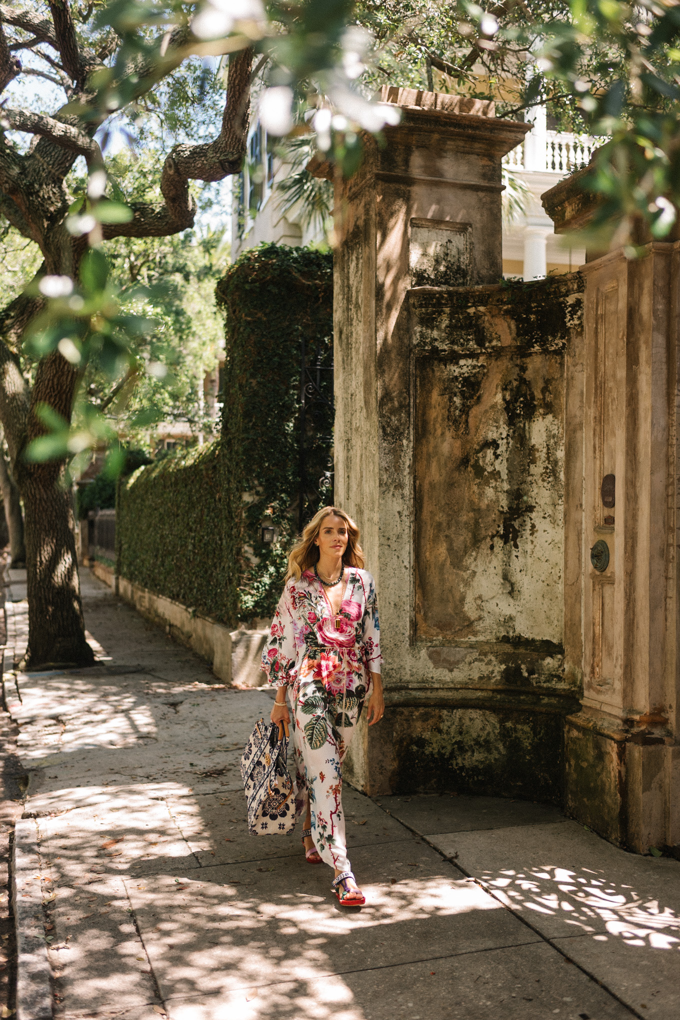 Flower silk caftan floral tote bag