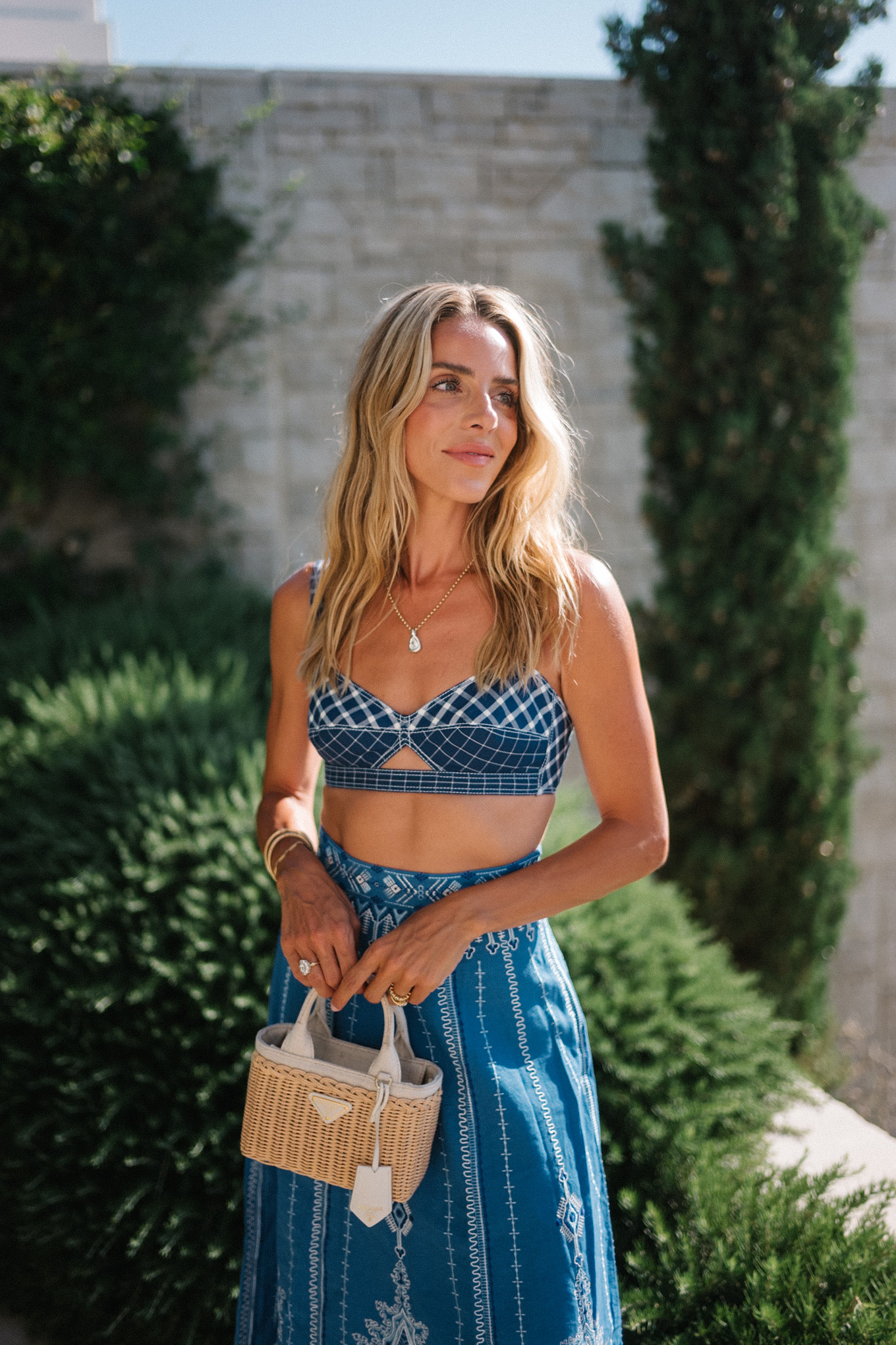 blue white embroidered bra top blue white embroidered maxi skirt