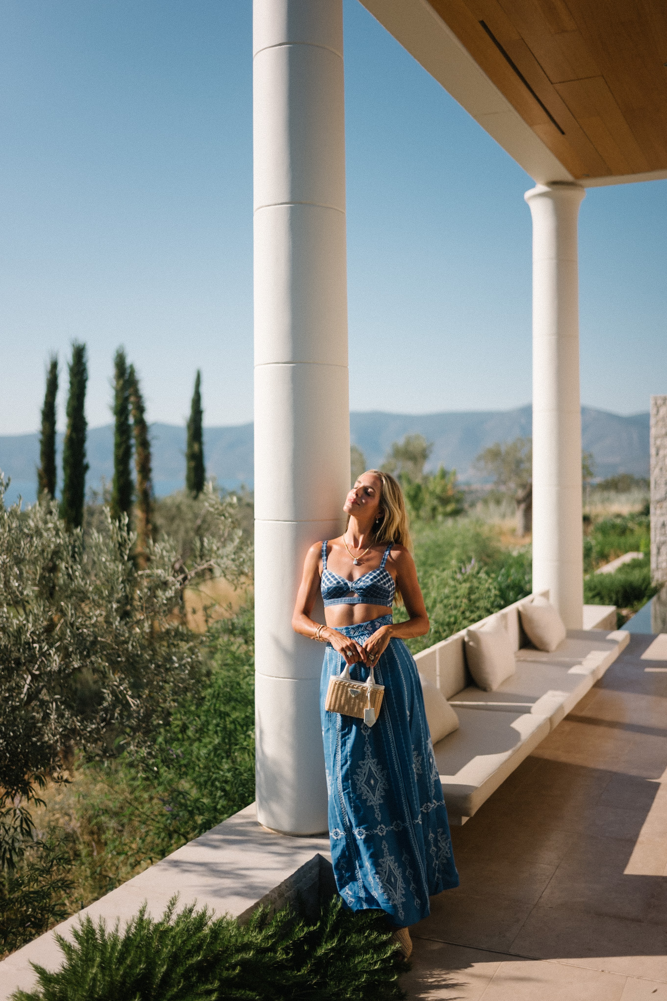 blue white embroidered bra top blue white embroidered maxi skirt