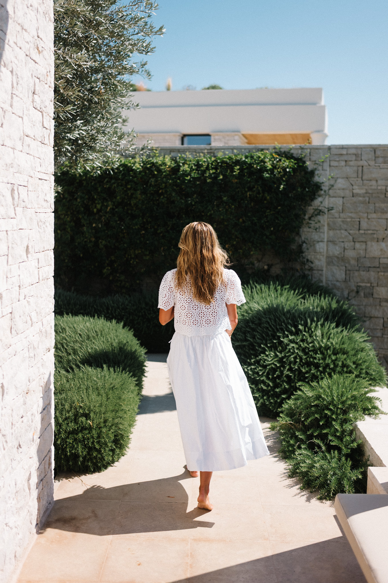 white lace tie top white maxi skirt