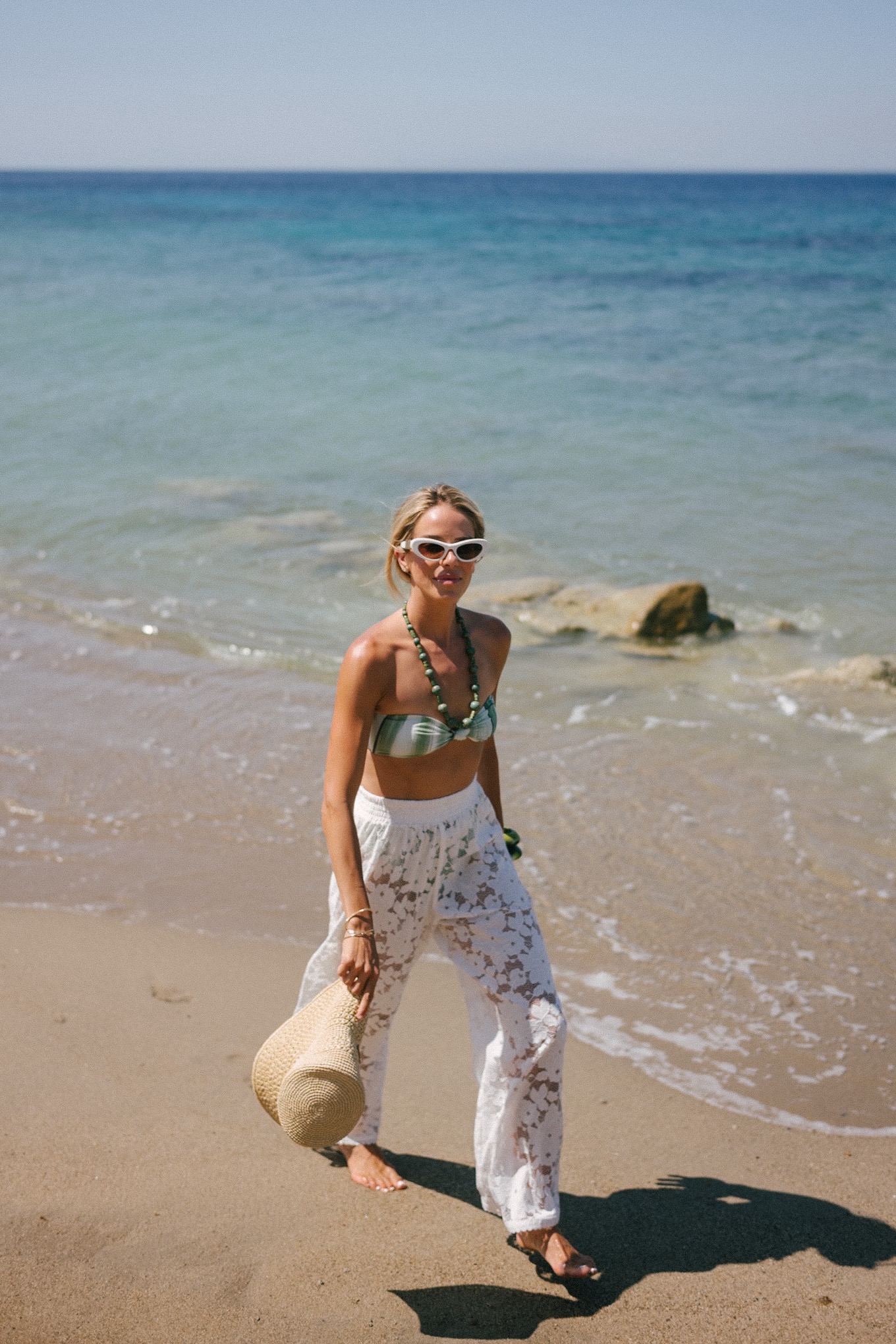 Green swim white lace beach pants
