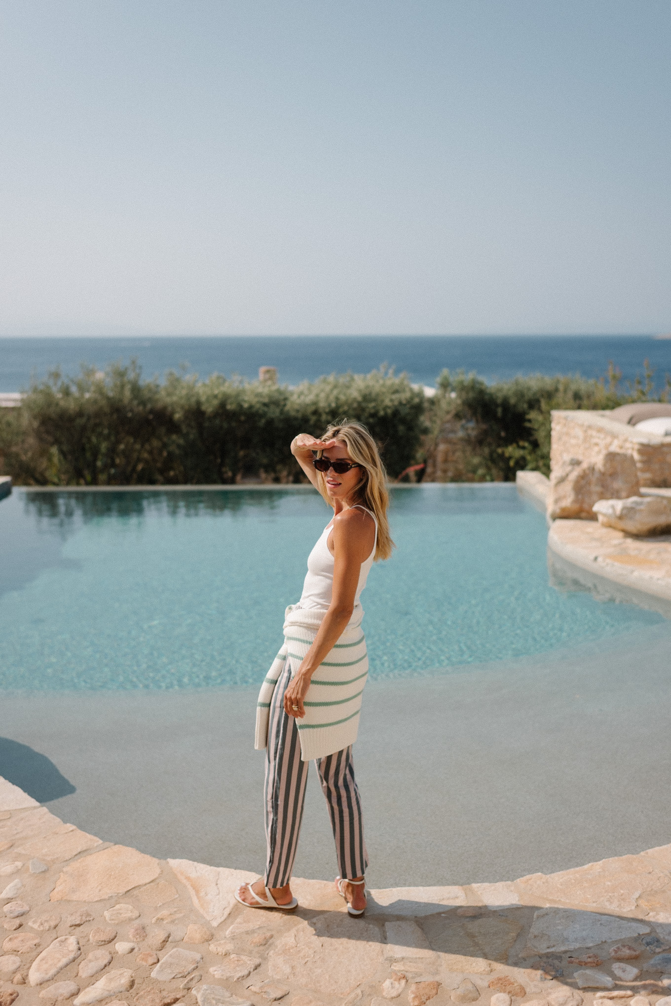 Striped sweater white tank striped pants