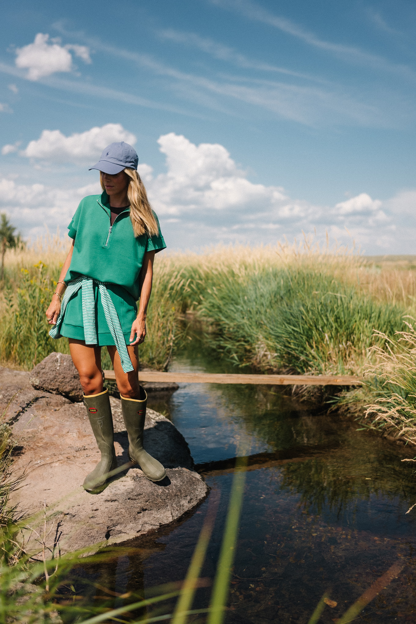 Green Quarter Zip Short Sleved SweatShrt Green SweatSorts Green Rubber Boots