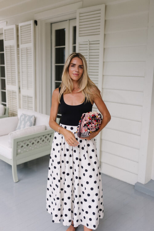 black tank black white polka dot maxi skirt