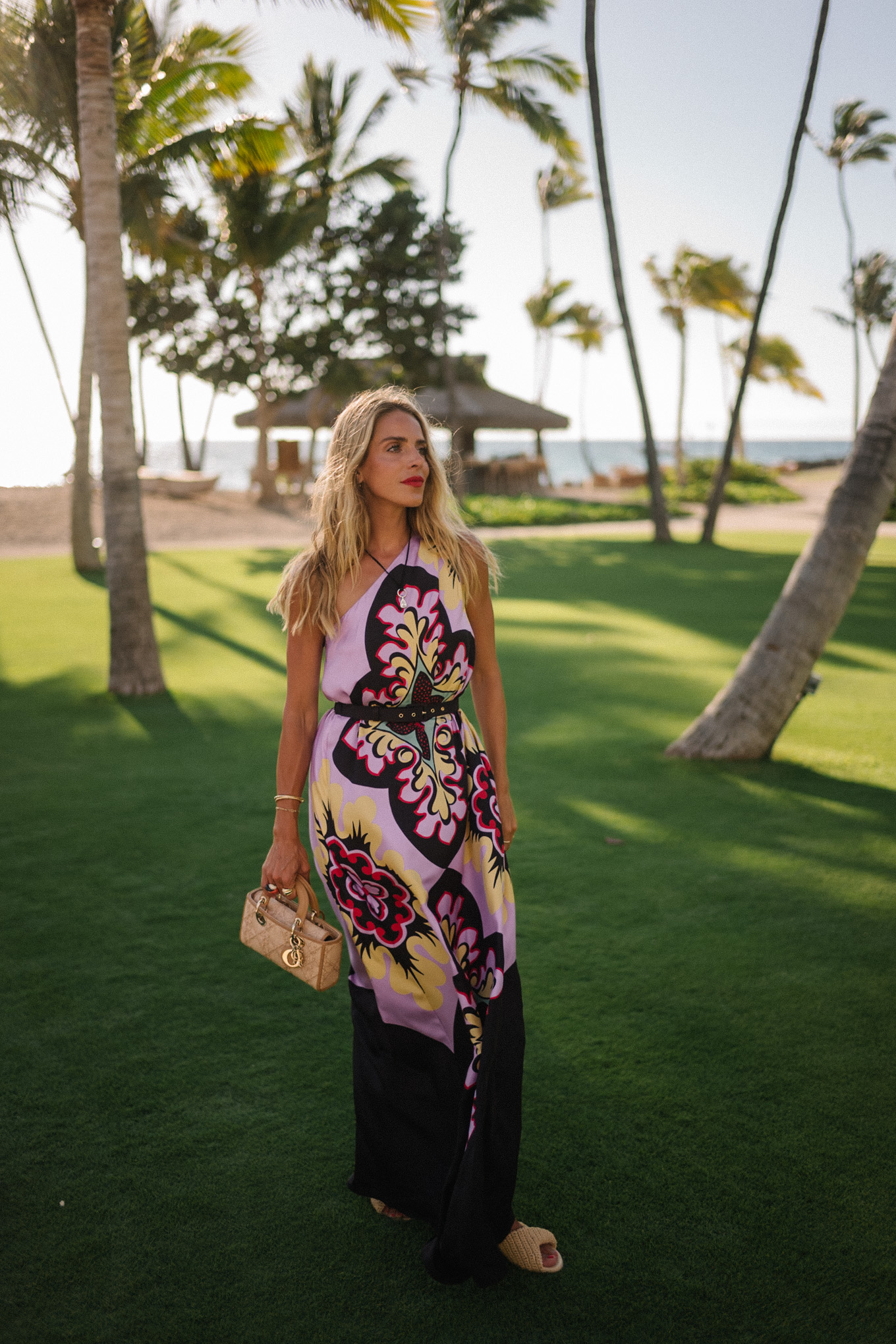 purple floral silk maxi dress