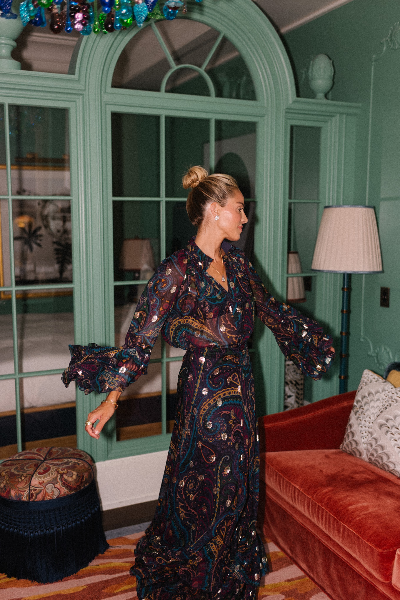 paisley sheer blouse and skirt set maroon suede platforms