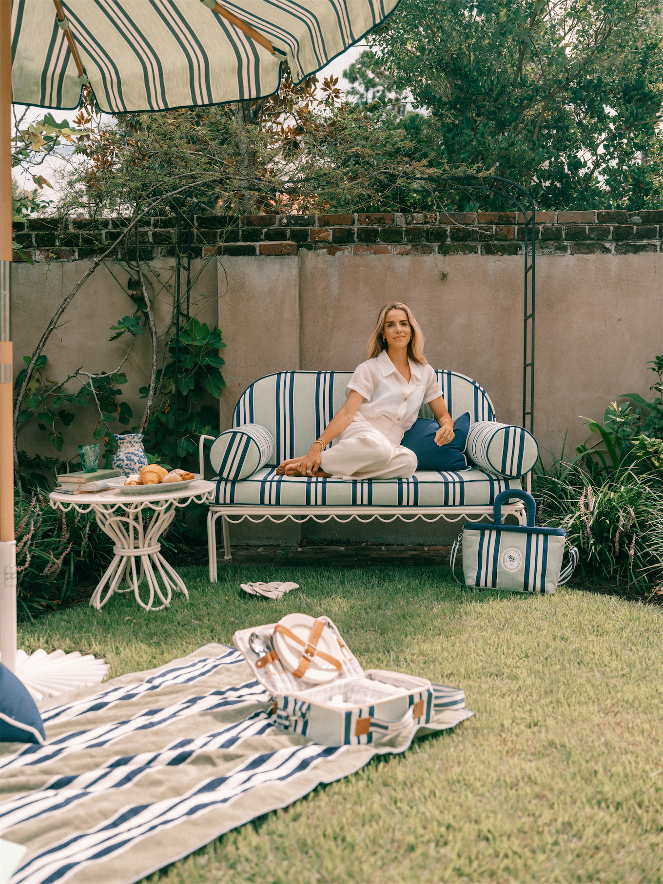 business and pleasure co blue green stripe pool towels outdoor cushions sun umbrellas coolers
