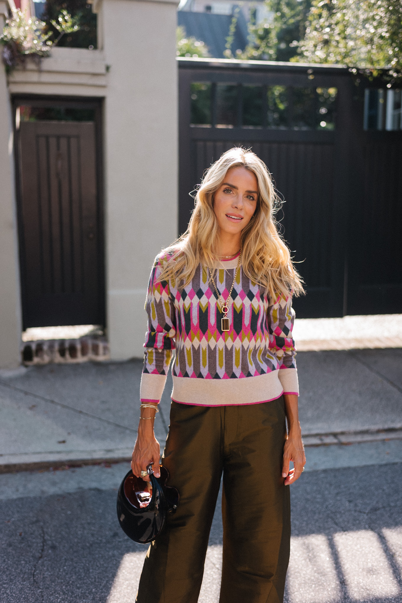 pink green tan geometric patterned cashmere knits for fall
