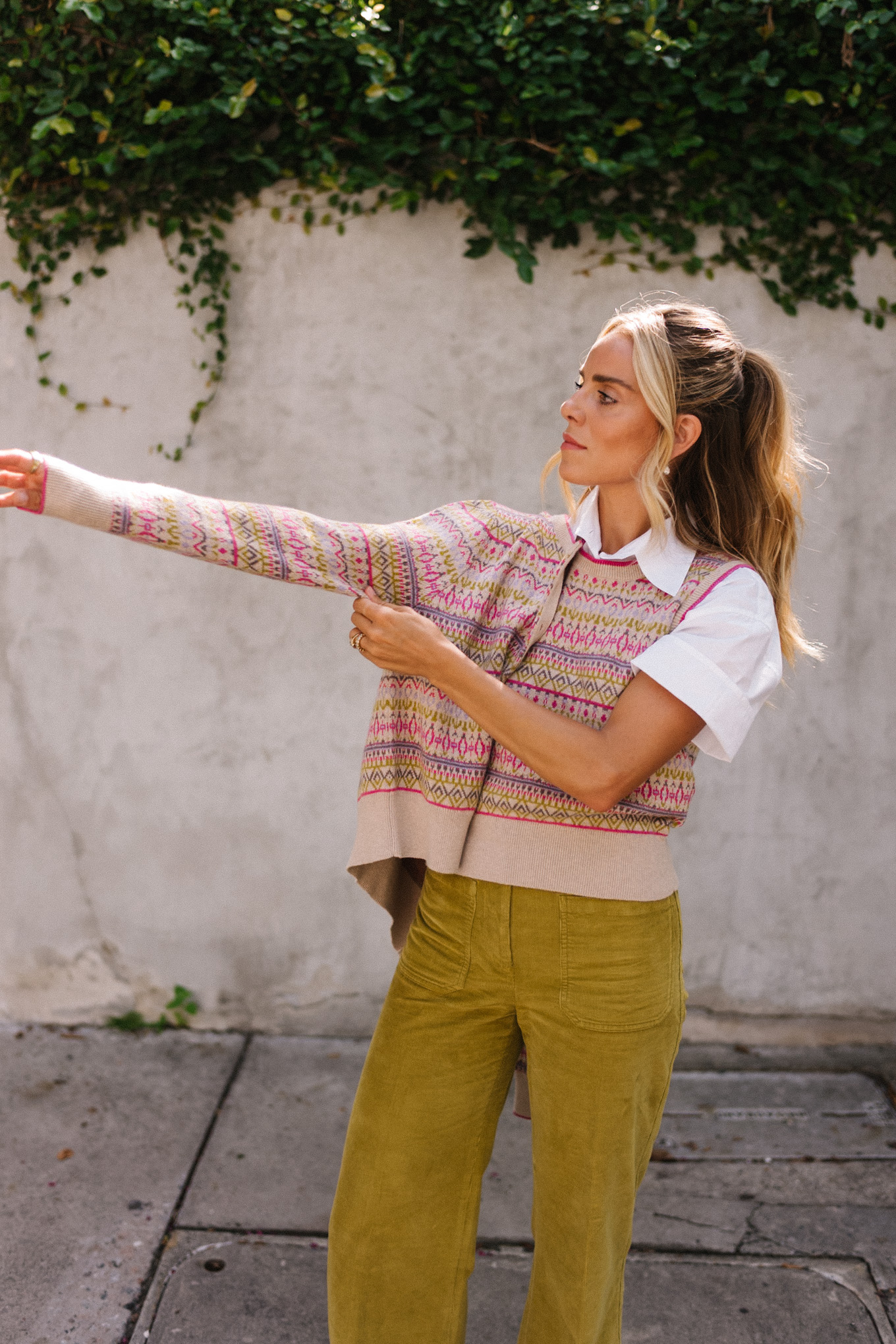 pink green tan geometric patterned cashmere knits for fall