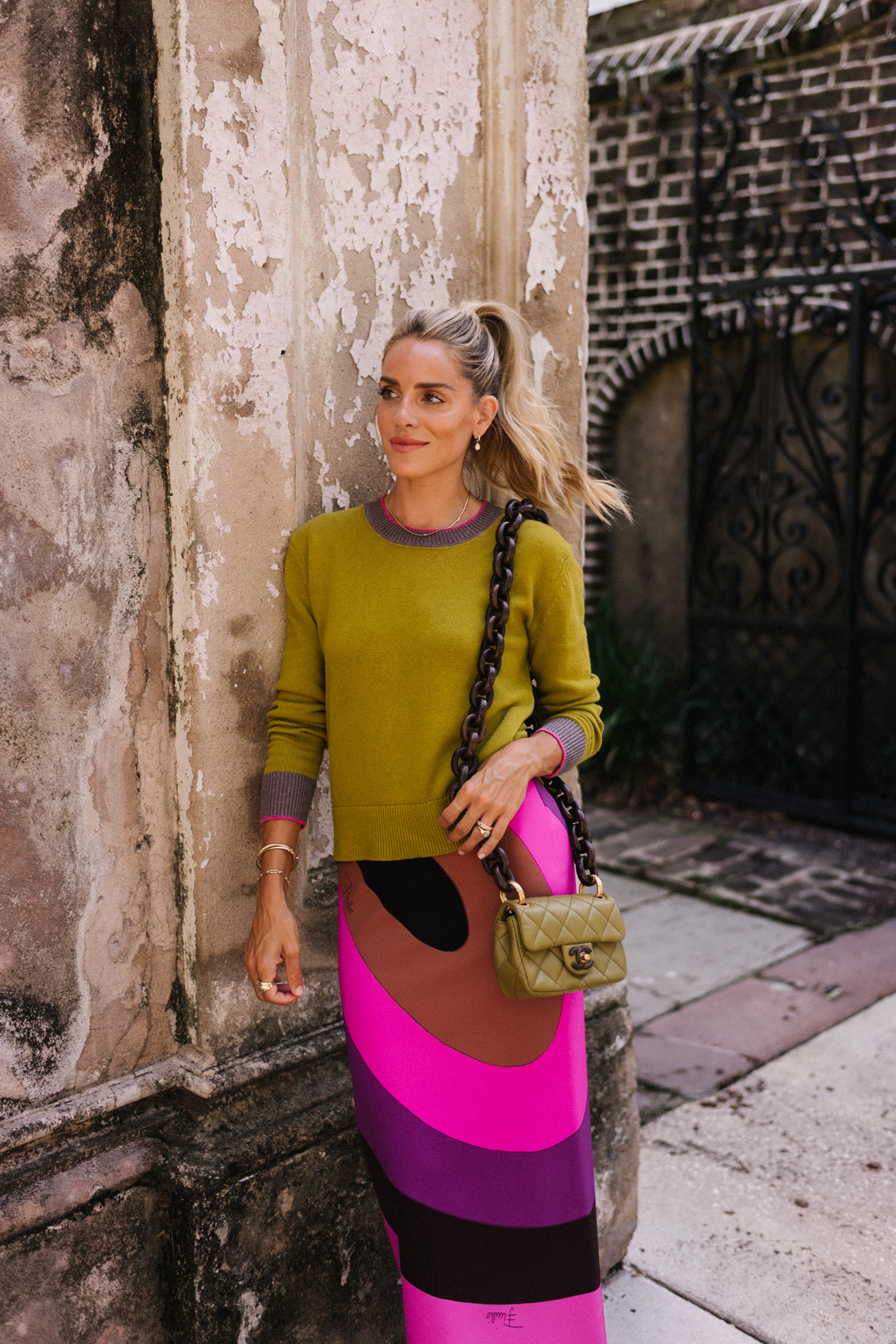 pink green tan geometric patterned cashmere knits for fall