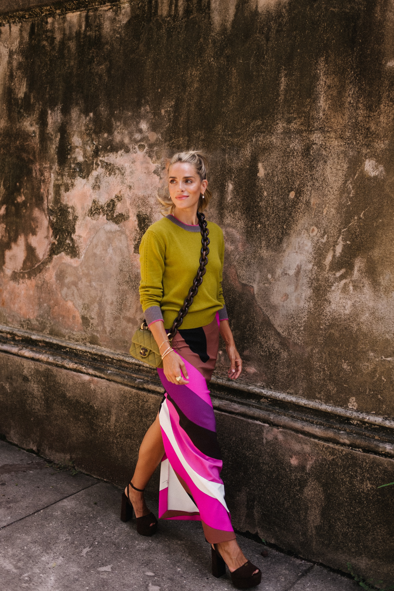 pink green tan geometric patterned cashmere knits for fall