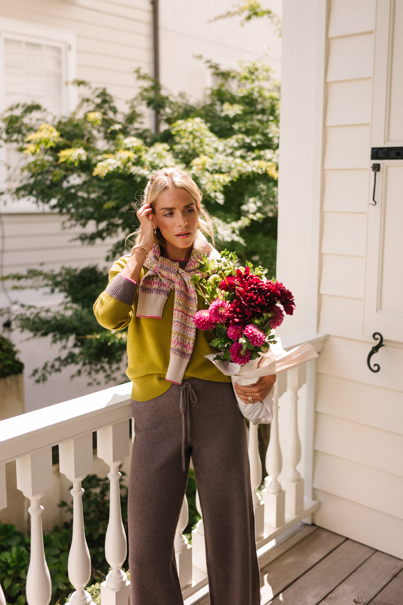 pink green tan geometric patterned cashmere knits for fall