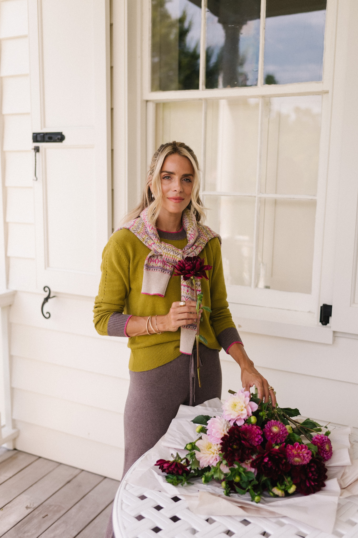 pink green tan geometric patterned cashmere knits for fall