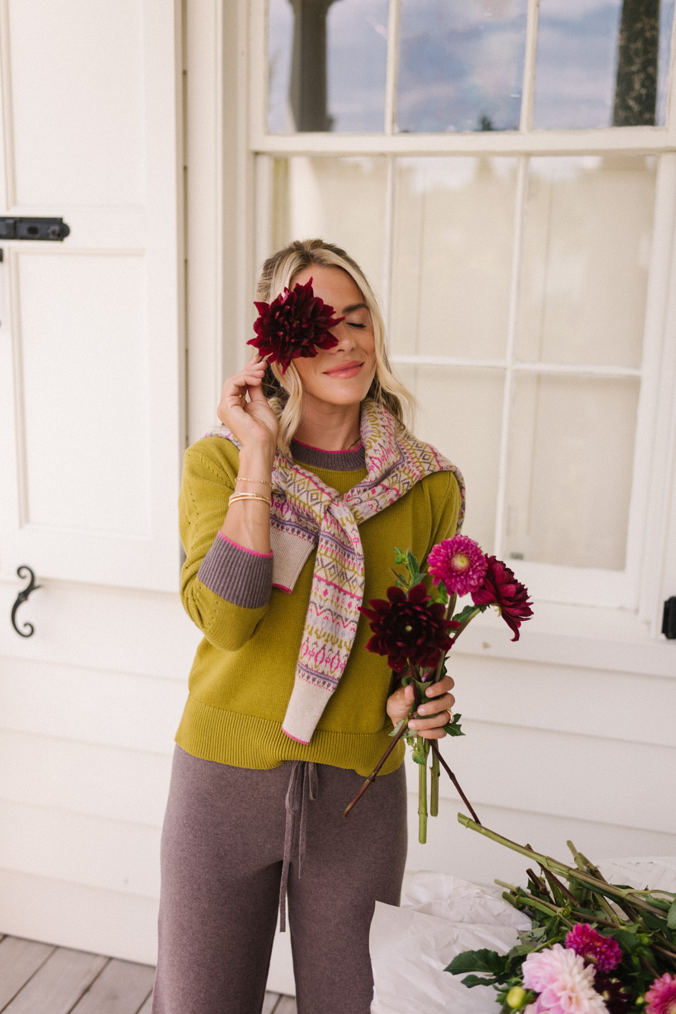 pink green tan geometric patterned cashmere knits for fall