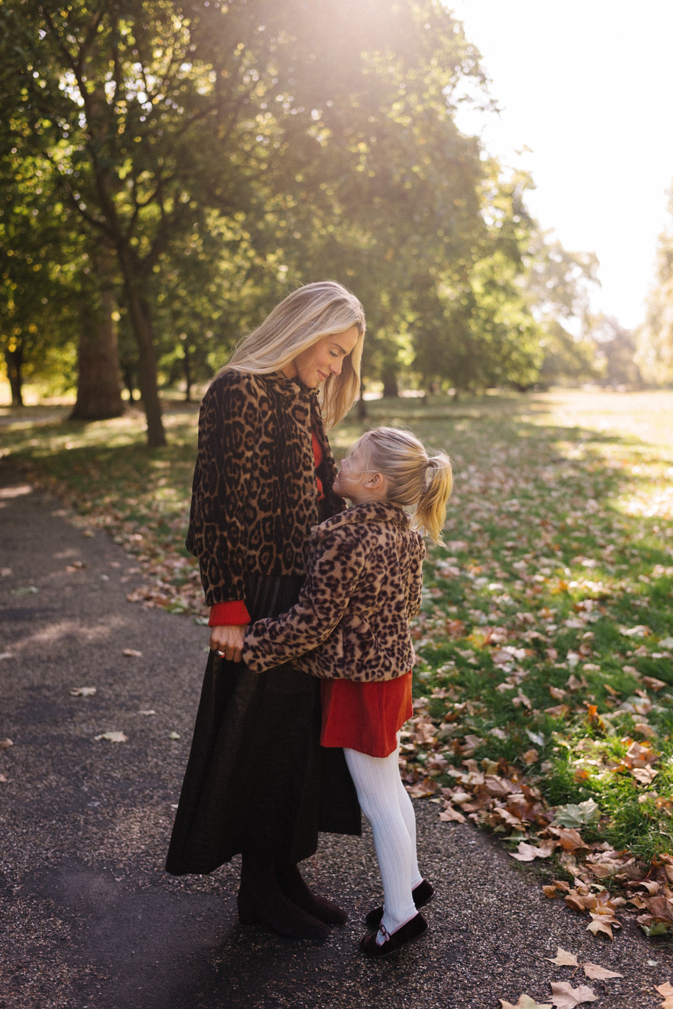 leopard print shearling jacket brown maxi skirt red orange cardigan suede boots