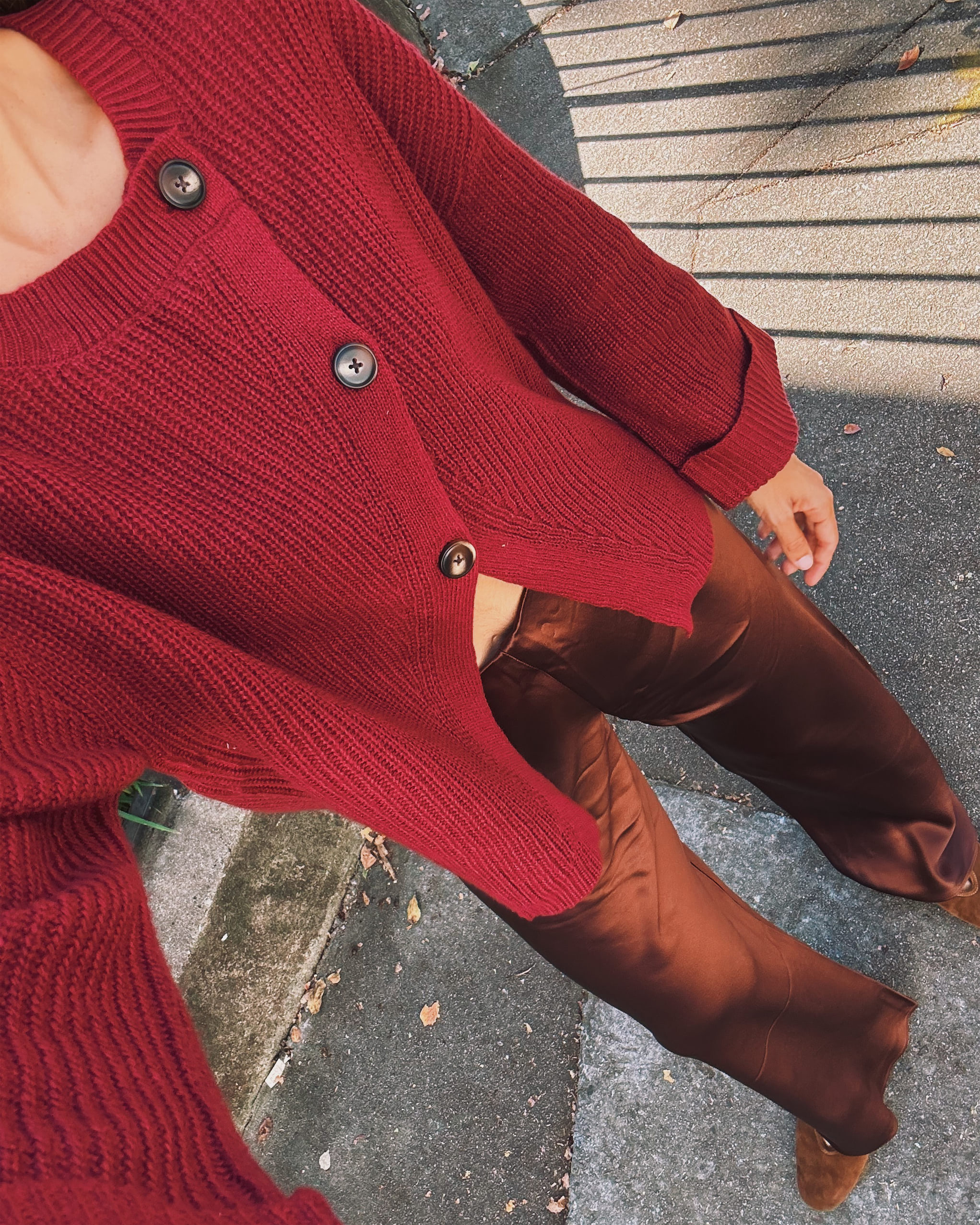 Maroon Amazon Cardigan Silk Trousers