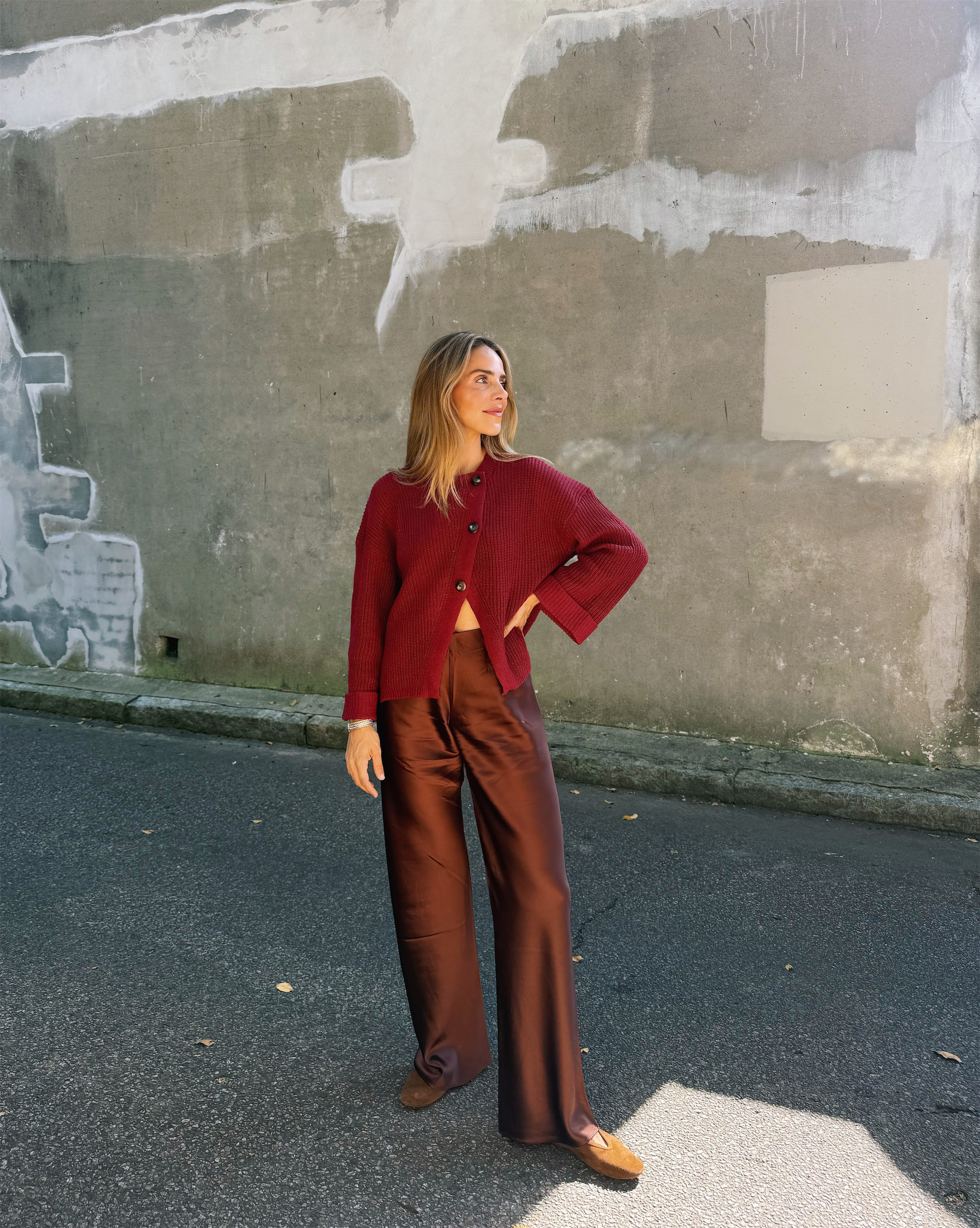 Maroon Amazon Cardigan Silk Trousers