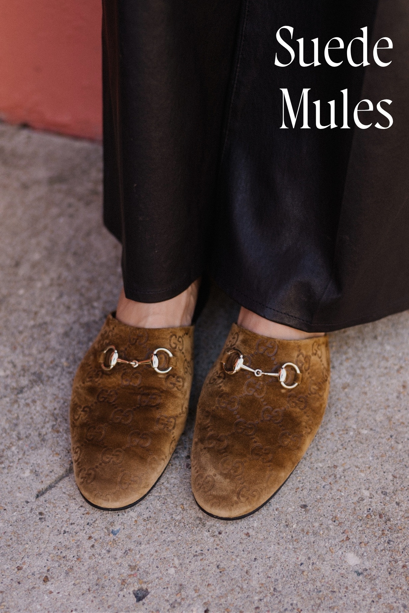 tailored jacket small suede bag suede mules leather pants
