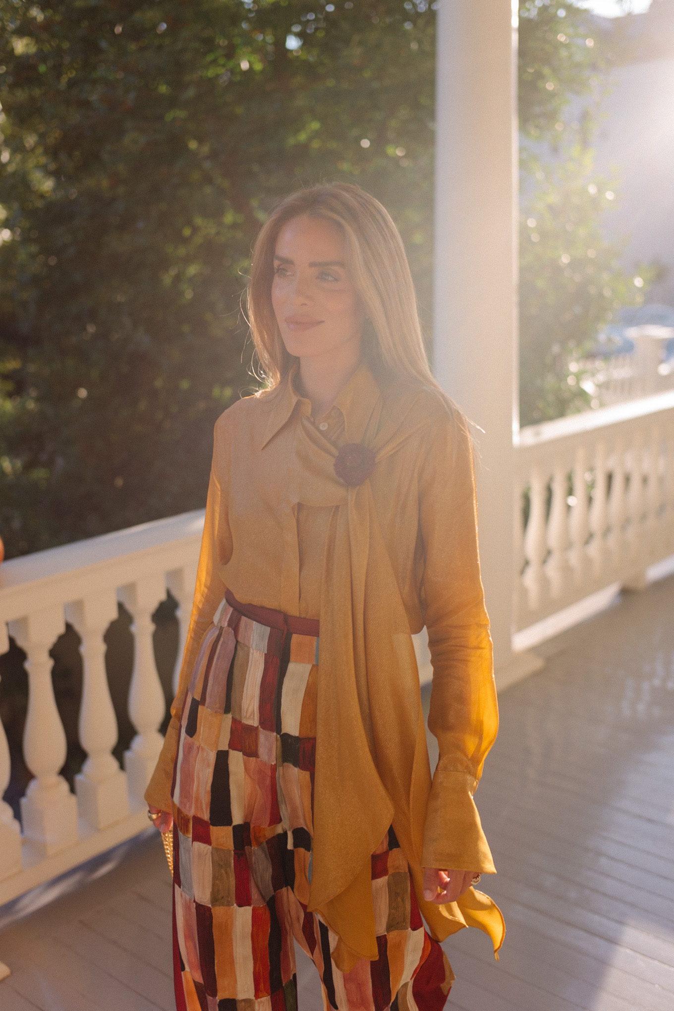 Deconstructed Femme - Julia Berolzheimer 4 gold top flower brooch color tiled pants