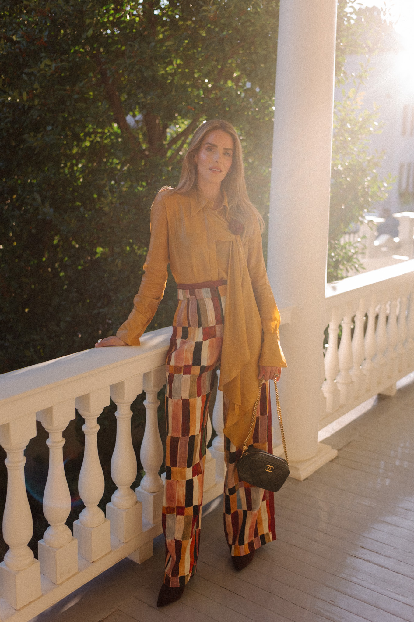 Deconstructed Femme - Julia Berolzheimer 8 gold top flower brooch color tiled pants