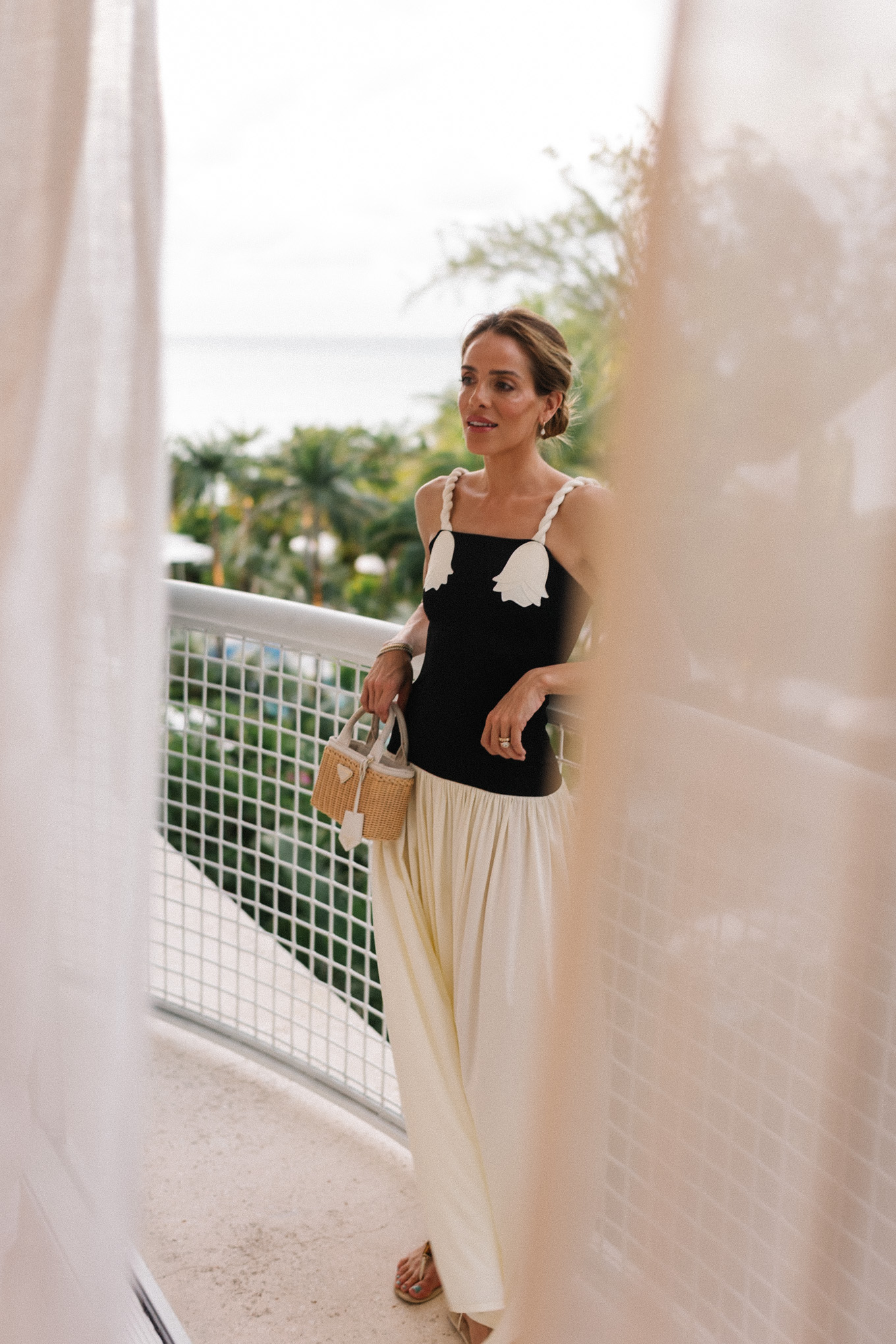 black and white fit and flare maxi dress