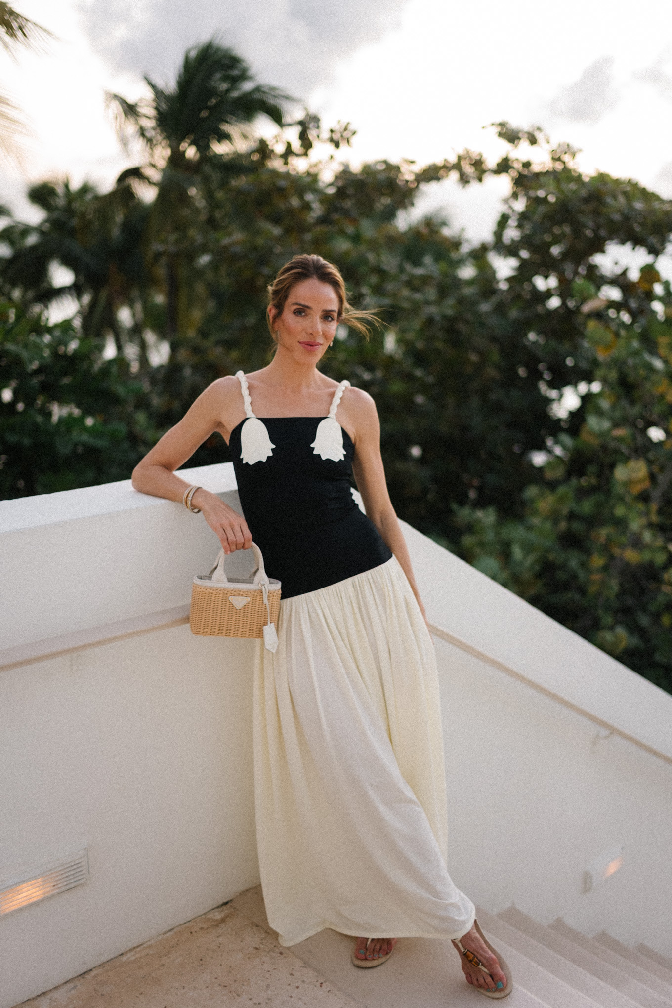 black and white fit and flare maxi dress